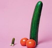 liels un mazs dzimumlocekļa izmērs, kā piemēru izmantojot dārzeņus